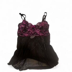 Chic Black and Pink Lace Chemise